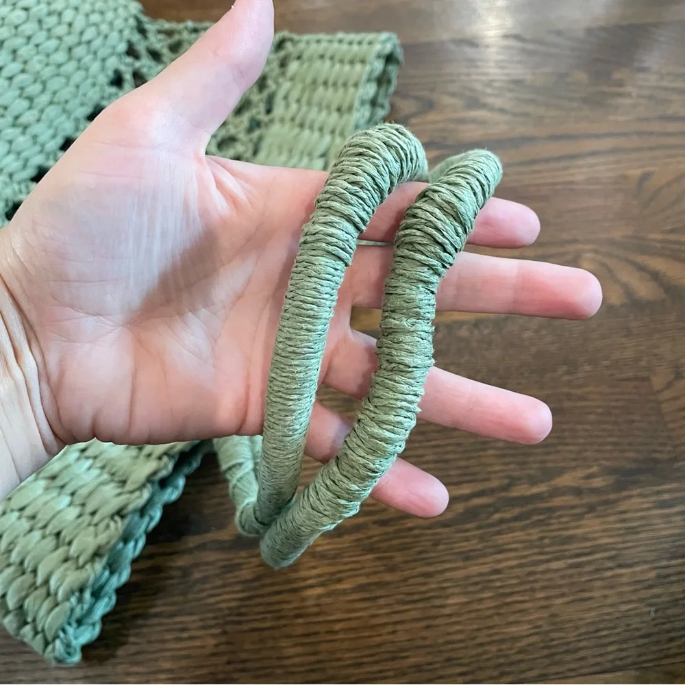 SHADE & SHORE Green Paper Raffia Woven Tote Beach Bag